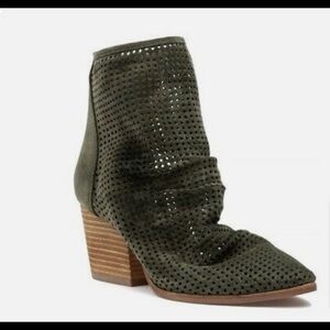 Jeffrey Campbell Jenelle Ankle Boot Khaki Green Olive Perforated Suede-NWOT—7.5